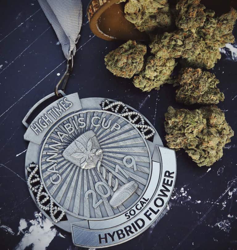 A trophy that reads "high times cannabis cup 2019"