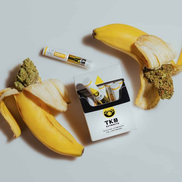 tk extracts vape box and cannabis inside pealing of banana